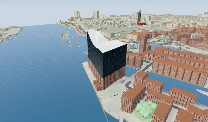 Statische 3D-Vorschau von Hamburg bei beispielhaft klarem Wetter.