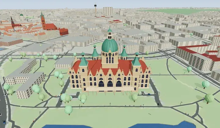 Statische 3D-Vorschau von Hannover bei beispielhaft klarem Wetter.