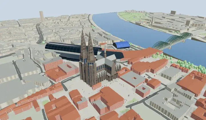 Statische 3D-Vorschau von Köln bei beispielhaft klarem Wetter.