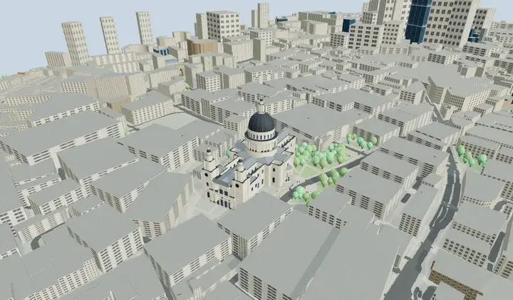 Statische 3D-Vorschau von London bei beispielhaft klarem Wetter.