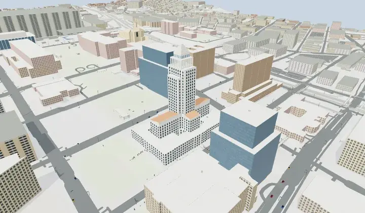 Statische 3D-Vorschau von Los Angeles bei beispielhaft klarem Wetter.