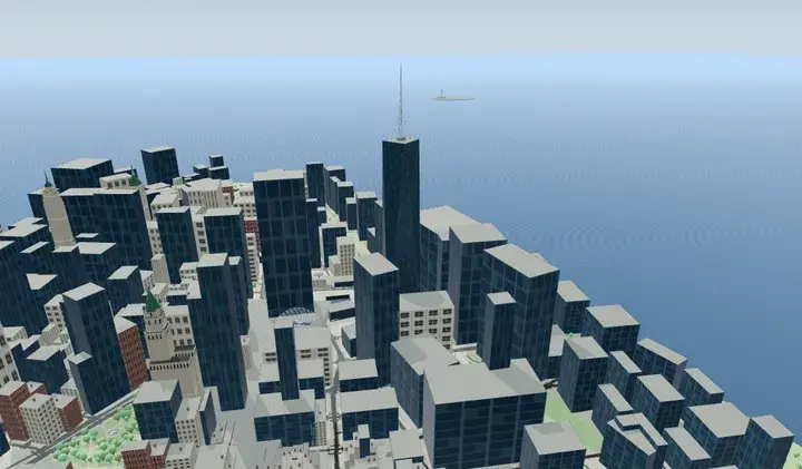 Statische 3D-Vorschau von New York bei beispielhaft klarem Wetter.