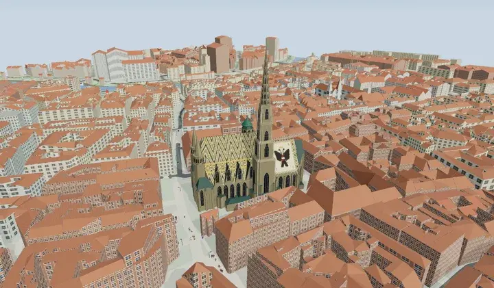 Statische 3D-Vorschau von Wien bei beispielhaft klarem Wetter.