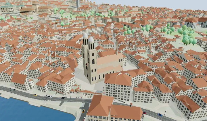 Statische 3D-Vorschau von Zürich bei beispielhaft klarem Wetter.